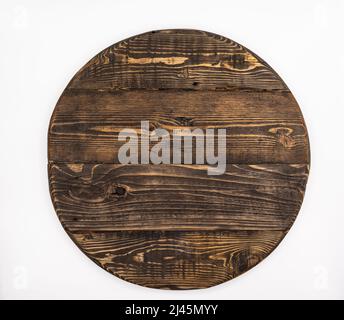 tagliere di legno. pianta circolare di legno. Isola e vista dall'alto Foto Stock