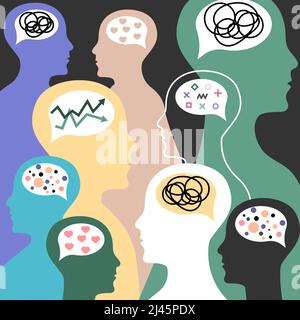 Neuro diversità, gente in folla. Modello con gente del doodle Illustrazione Vettoriale