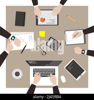 Concetto di lavoro di squadra, uomo d'affari si è incontrato alla riunione, illustrazione vettoriale Illustrazione Vettoriale