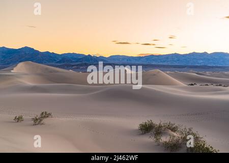 Dune di sabbia ondulate a Mesquite Flats nel Death Valley National Park all'alba Foto Stock