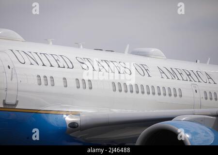 Otopeni, Romania - 11 marzo 2022: Aereo Air Force 2, il velivolo United States Air Force che porta il vicepresidente degli Stati Uniti. Foto Stock