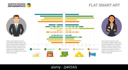 Grafico a barre. Diagramma di confronto, grafico, layout. Concetto creativo per infografica, presentazione, progetto, report. Può essere utilizzato per argomenti come la finanza, io Illustrazione Vettoriale