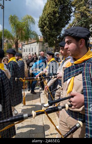 Processione del giorno dell'Annunciazione presso la chiesa greco-ortodossa di Annunciazione a Nazareth, Israele Foto Stock