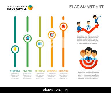 Grafico a barre di crescita a cinque colonne. Dati aziendali. Sviluppo, profitto, diagramma. Concetto creativo per infografica, modelli, presentazione. Può essere utilizzato per Illustrazione Vettoriale