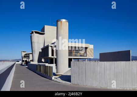 Cité radieuse, Unite d' abitazione, terrazza sul tetto (Le Corbusier, 1952), Marsiglia, Francia Foto Stock