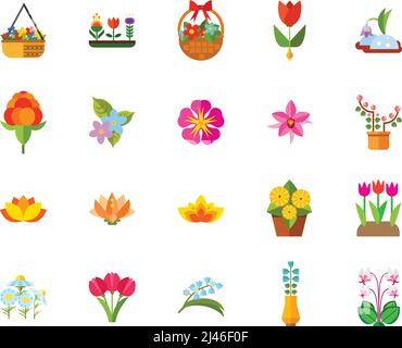 Fiori icona set. Può essere usato per argomenti come piante, floricoltura, natura, flora, hobby, molla, botanica Illustrazione Vettoriale