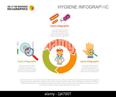 Tre opzioni di igiene modello slide grafico di processo. Dati aziendali. Ciclo, diagramma, design. Concetto creativo per infografica, progetto. Può essere utilizzato per Illustrazione Vettoriale