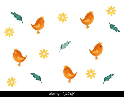 Set di uccelli e fiori colorati isolati su sfondo bianco Foto Stock