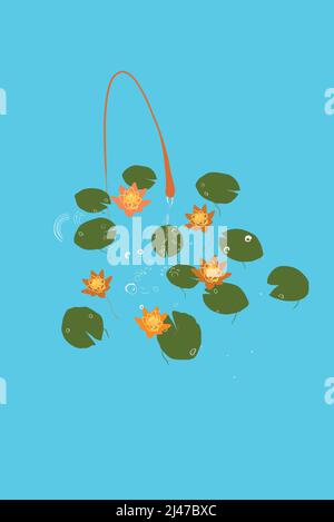 Disegno di fiori di loto su sfondo blu Illustrazione Vettoriale