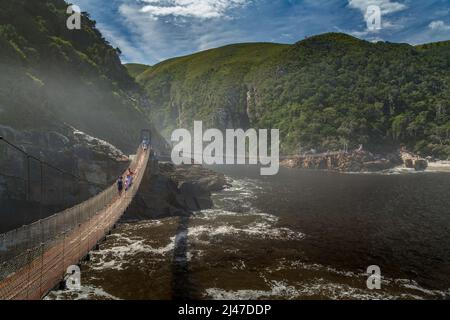 Suspension Bridge sulla foce del fiume tempeste nel Capo Occidentale del Sud Africa. Foto Stock