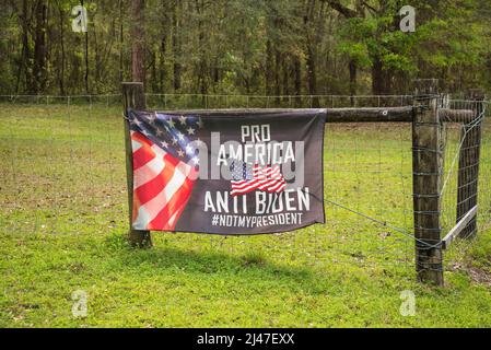 Segni politici apparsi lungo una strada rurale nel nord della Florida. Foto Stock