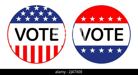 Set vettoriale di adesivi CON bandiera USA, isolati su sfondo bianco. Illustrazione Vettoriale