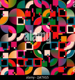 Grafica vettoriale astratta colorata al neon realizzata con varie forme geometriche ed elementi. Grafica digitale per poster, copertina, arte, presentazione Illustrazione Vettoriale