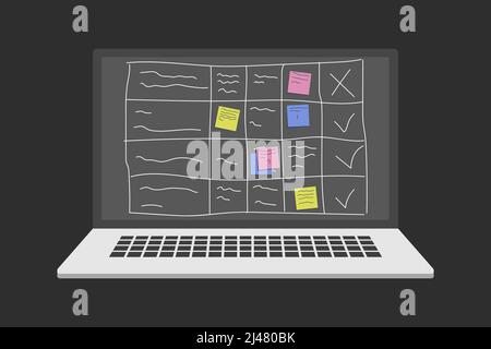 Scheda di pianificazione online nel notebook. Attività per la gestione del progetto aziendale Illustrazione Vettoriale