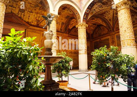 La decorazione di cortile di Palazzo Vecchio a Firenze Italia Foto Stock