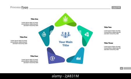 Modello grafico di processo a cinque punti. Visualizzazione dei dati aziendali. Revisione, idea, pianificazione, gestione o marketing di concetto creativo per infografica, REP Illustrazione Vettoriale