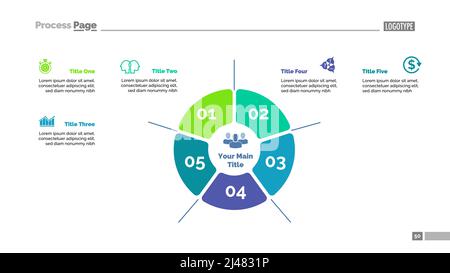 Modello grafico del processo di strategia a cinque opzioni. Dati aziendali. Elementi astratti di diagramma, grafico. Successo, revisione, ricerca, assicurazione o marketing Illustrazione Vettoriale