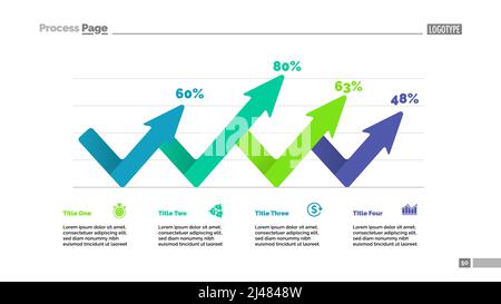 Modello grafico percentuale a quattro frecce. Dati aziendali. Elementi astratti di diagramma, grafico. Strategia, statistiche, gestione o pianificazione creativa con Illustrazione Vettoriale