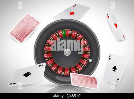 Roulette Casino e assi volanti. Casino business pubblicità design. Per poster, banner, opuscoli e brochure. Illustrazione Vettoriale
