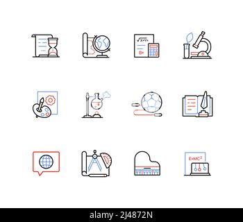 Scienza e arte studiare - linea design icone stile Illustrazione Vettoriale