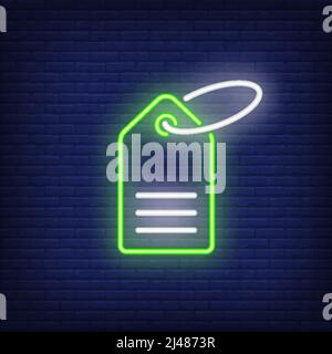 Etichetta verde al neon. Night Bright elemento di disegno pubblicitario. Icona vettoriale per vendita al dettaglio, vendita, promozione, insegne Illustrazione Vettoriale