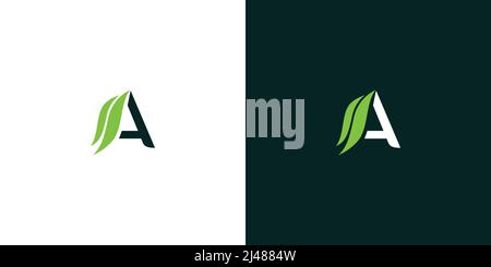 Minimalista e moderna lettera iniziale Un logo foglia design 2 Illustrazione Vettoriale