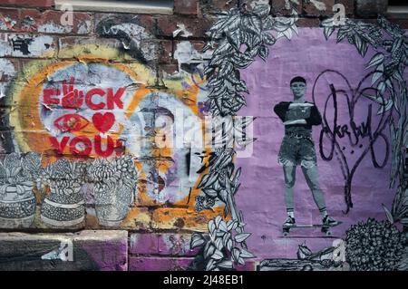 Street art in AC/DC Lane, Melbourne, Australia Foto Stock