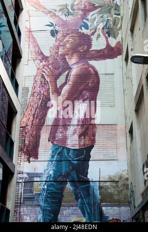 Gigantesco murale di Street art a AC/DC Lane, Melbourne, Australia Foto Stock