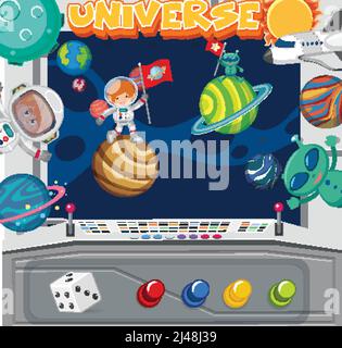 Modello di sfondo del gioco con illustrazione del tema dello spazio Illustrazione Vettoriale