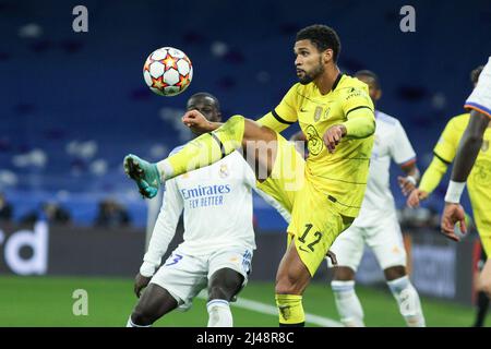 Ruben Loftus-guancia del Chelsea durante la UEFA Champions League, quarti di finale, partita di calcio a 2nd gambe tra il Real Madrid e il Chelsea il 12 aprile 2022 allo stadio Santiago Bernabeu di Madrid, Spagna - Foto: Irina R. Hipolito/DPPI/LiveMedia Foto Stock