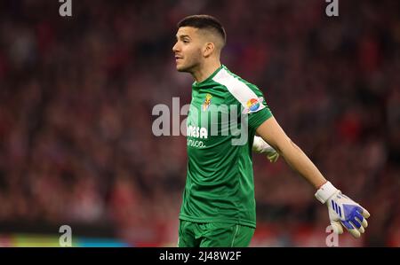 Geronimo Rulli del FC Villarreal MONACO DI BAVIERA, GERMANIA - 12 APRILE: La finale del quarto trimestre della UEFA Champions League è una partita tra Bayern Muenchen e Villarreal CF all'Arena di calcio di Monaco il 12 aprile 2022 a Monaco di Baviera, Germania. UEFA Champions League Viertelfinale Rueckspiel © diebilderwelt / Alamy Stock Foto Stock