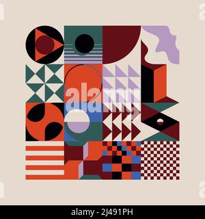 Opere d'arte astratte ispirate a Bauhaus realizzate con elementi vettoriali e forme geometriche audaci per poster, copertina, arte, presentazione, stampe, tessuto, wal Illustrazione Vettoriale