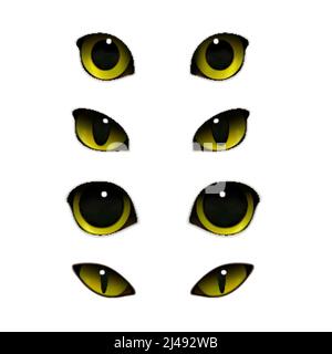 Cat Emotions Eyes Set realistico di immagini isolate con aperto e un'illustrazione vettoriale degli occhi felini a metà chiusa Illustrazione Vettoriale