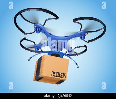 Logistica blu post drone composizione realistica e facilita il illustrazione del vettore di consegna del servizio postale Illustrazione Vettoriale