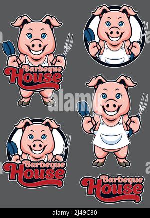 Barbecue Casa Mascot Illustrazione Vettoriale