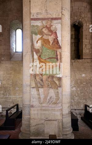 Pittura murale nella chiesa dell'Abbazia di Abbazia di Santantimo, Abbazia di Sant'Antimo, Castelnuovo dell'Abate, Toscana, Italia Foto Stock