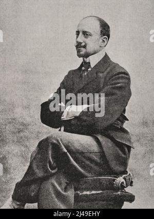 Gabriele D'Annunzio (1863-1938). Principe di Montenevoso. Poeta e leader politico italiano. Verticale. Fotoincisione. La Ilustración Española y americana, 1898. Foto Stock