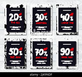 Vendita Black friday con grandi sconti set di banner promozionali verticali illustrazione vettoriale isolata in piano Illustrazione Vettoriale