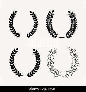 Set di nero circolare foliate allori branches.Laurel wreath.Silhouette alloro wreath. Illustrazione Vettoriale