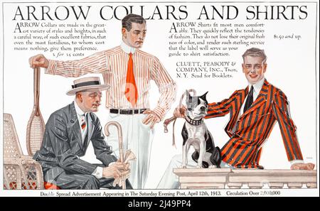 Collari freccia e camicie. Pubblicità nel post Sabato sera (1895 - 1917) doppio spot diffuso da JC Leyendecker - freccia collari & camicie. 1913. Foto Stock