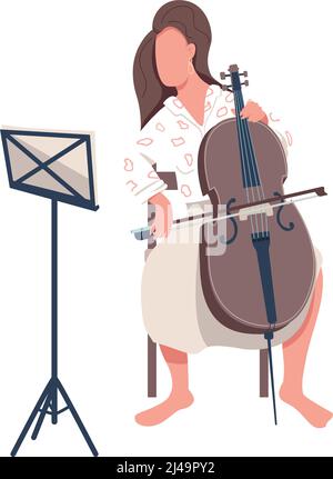 Bella signora che suona violoncello semi-piatto colore vettore carattere Illustrazione Vettoriale