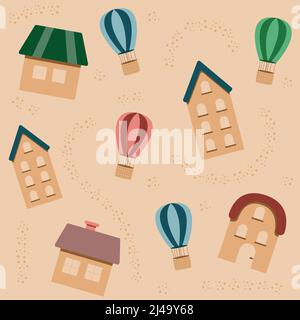 Modello vettoriale senza giunture. Cartoni animati con palloncini Illustrazione Vettoriale