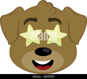 Illustrazione vettoriale del volto di un cane cartoon con occhi sotto forma di stelle Illustrazione Vettoriale