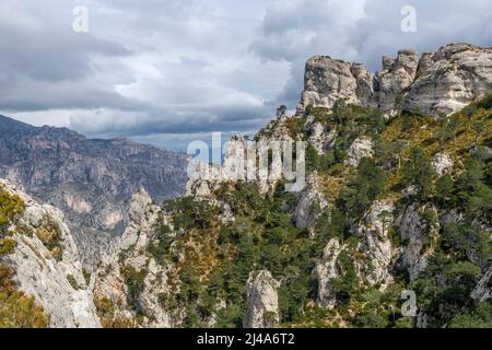 Formazioni calcaree al parco naturale di Els Ports, Spagna Foto Stock