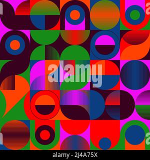 Grafica vettoriale neo-Geo ispirata al design estetico astratto modernista. Collage moderno geometrico per poster, copertina, arte, presentazione Illustrazione Vettoriale