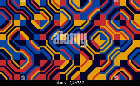 Retro Future Art ha ispirato disegni vettoriali realizzati con forme geometriche astratte e forme audaci. Design grafico digitale per poster, copertina, arte, p Illustrazione Vettoriale