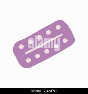 Tavolozza di pillole. Confezione viola con medicinali rotondi. Illustrazione Vettoriale