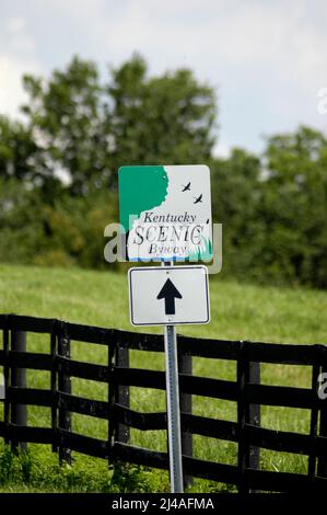 Kentucky Scenic byway Road cartello in Horse Country di Lexington KY Belgiun Crossing Foto Stock