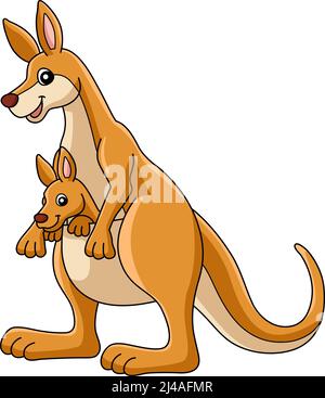 Canguro con cartoon Baby Clipart colorato Illustrazione Vettoriale