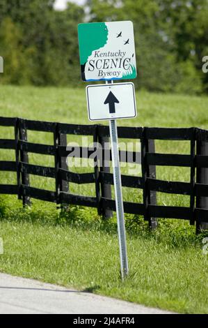 Kentucky Scenic byway Road cartello in Horse Country di Lexington KY Belgiun Crossing Foto Stock